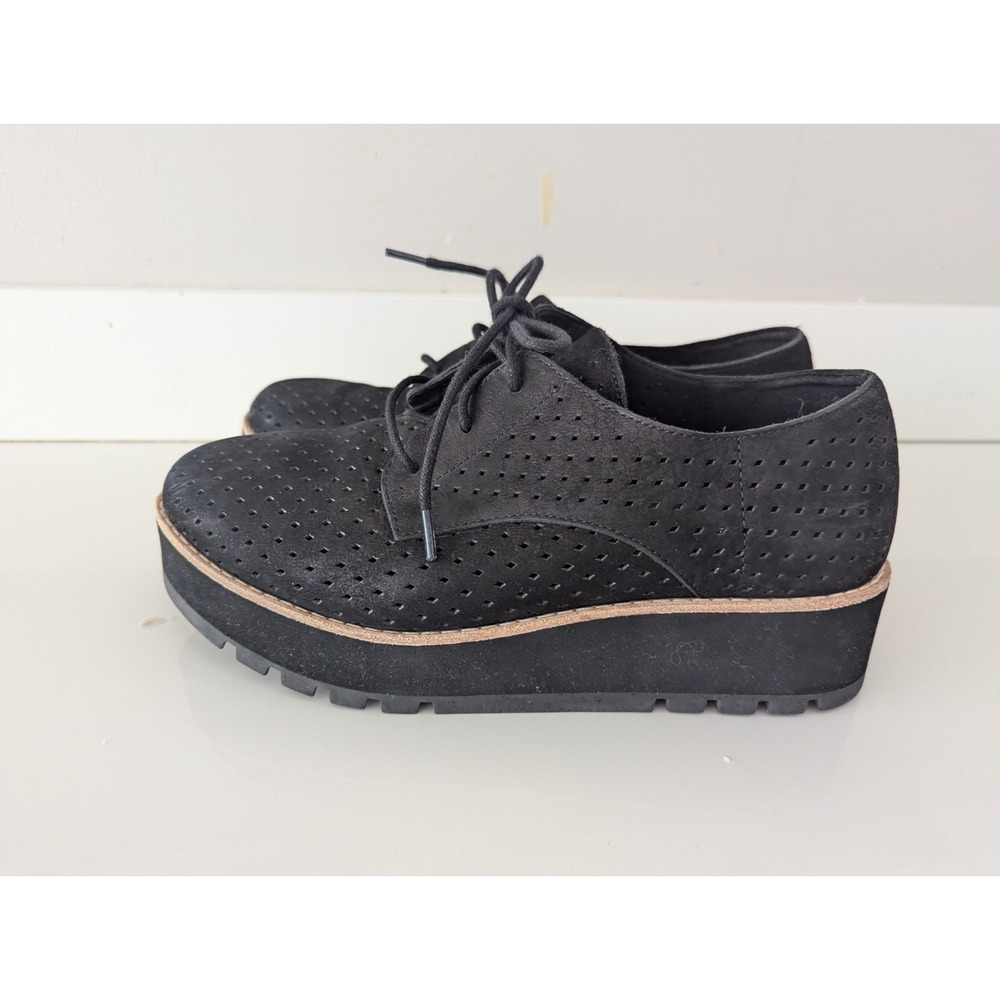 EILEEN FISHER Ergo Eddy Wedge Derby Oxford Women Sz 7.5 Black Nubuck Leather